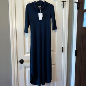 Dark turquoise cowl neck maxi sweater dress 3/4 sleeve XS NWT minimalist modest